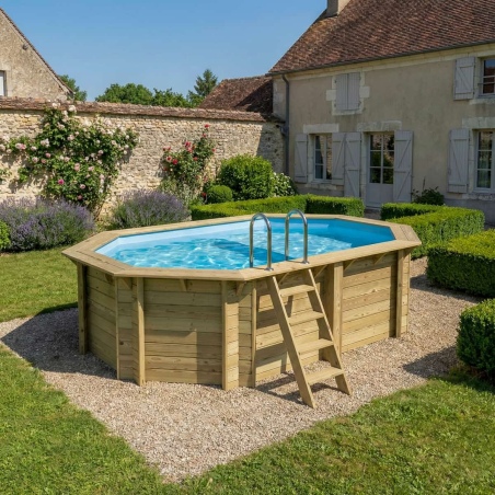 Pool NEMO 4.3 x 3 - H.1.18 m mit Liegefläche, hellblau, auf Rahmen - ohne Betonieren