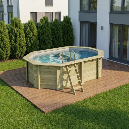 Pool NEMO 4.3 x 3 - H.1.18 m mit Liegefläche, grau, auf Rahmen - ohne Betonieren