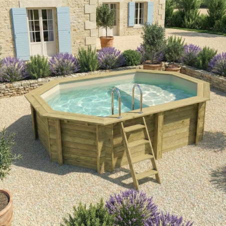 Pool NEMO 4.3 x 3 - H.1.18 m mit Liegefläche, sandfarben, auf Rahmen - ohne Betonieren