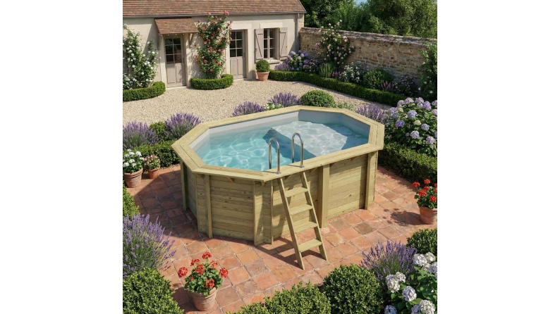 Pool NEMO 4.3 x 3 - H.1.31 m mit Liegefläche, grau, mit Stahlprofilen zum Einbetonieren