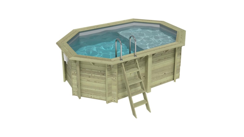 Pool NEMO 4.3 x 3 - H.1.31 m mit Liegefläche, grau, mit am Beton verschraubten Stahlprofilen