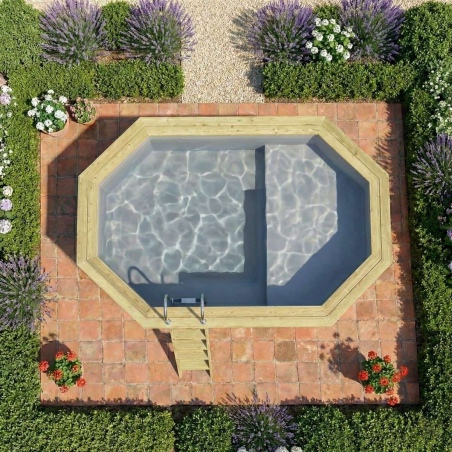 Pool NEMO 4.3 x 3 - H.1.31 m mit Liegefläche, grau, mit am Beton verschraubten Stahlprofilen