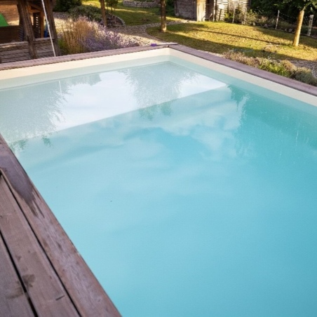 Pool NEMO 4.3 x 3 - H.1.31 m mit Liegefläche, grau, mit am Beton verschraubten Stahlprofilen