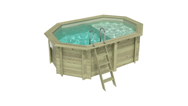 Pool NEMO 4.3 x 3 - H.1.31 m mit Liegefläche, sandfarben, mit am Beton verschraubten Stahlprofilen