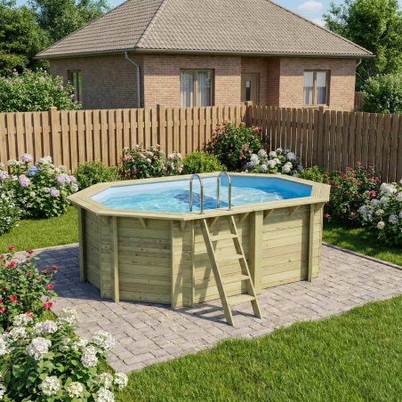 Pool NEMO 4.3 x 3 - H.1.31 m mit Liegefläche, hellblau, auf Rahmen - ohne Betonieren