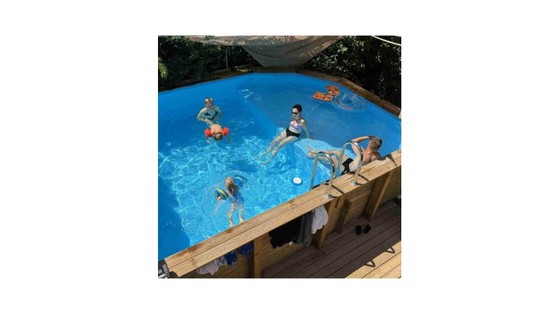 Pool NEMO 4.3 x 3 - H.1.31 m mit Liegefläche, hellblau, auf Rahmen - ohne Betonieren