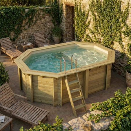 Pool NEMO 4.3 x 3 - H.1.31 m mit Liegefläche, sandfarben, auf Rahmen - ohne Betonieren