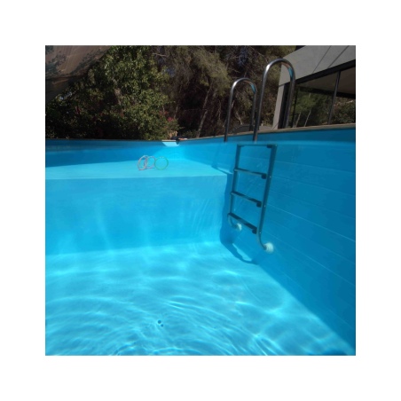 Pool NEMO 5.79 x 3.49 - H.1.45 m mit Liegefläche, hellblau, mit am Beton verschraubten Stahlprofilen