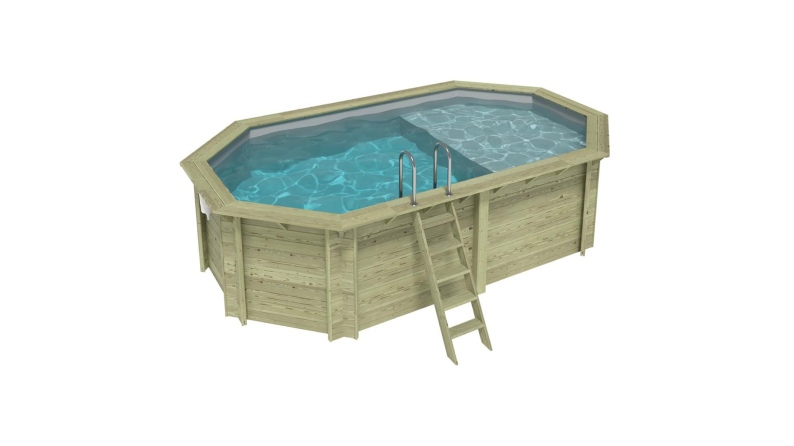 Pool NEMO 5.79 x 3.49 - H.1.45 m mit Liegefläche, grau, mit am Beton verschraubten Stahlprofilen