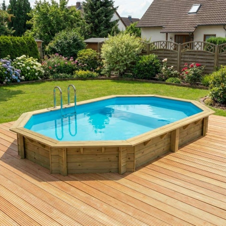 Pool NEMO 5.79 x 3.49 - H.1.45 m mit Liegefläche, hellblau, mit Stahlprofilen zum Einbetonieren