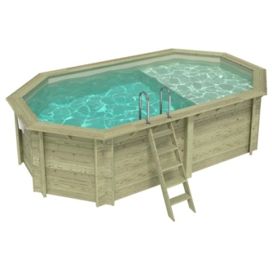 Pool NEMO 5.79 x 3.49 - H.1.45 m mit Liegefläche, sandfarben, mit Stahlprofilen zum Einbetonieren