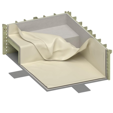 Pool NEMO 5.79 x 3.49 - H.1.45 m mit Liegefläche, sandfarben, mit Stahlprofilen zum Einbetonieren