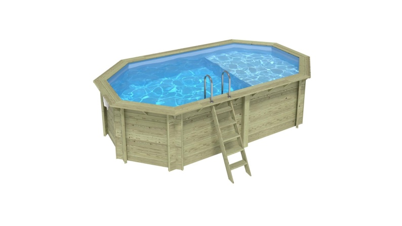 Pool NEMO 5.79 x 3.49 - H.1.45 m mit Liegefläche, hellblau, auf Rahmen - ohne Betonieren