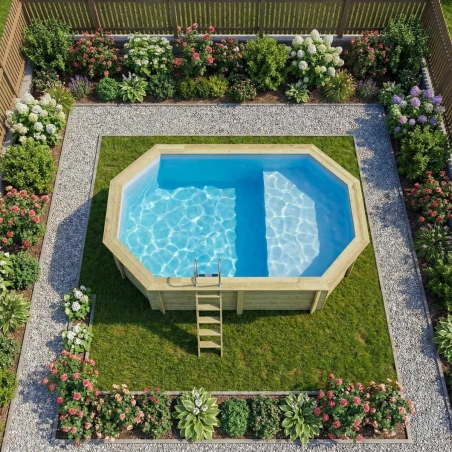Pool NEMO 5.79 x 3.49 - H.1.45 m mit Liegefläche, hellblau, auf Rahmen - ohne Betonieren