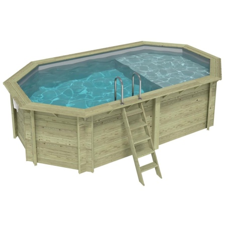 Pool NEMO 5.79 x 3.49 - H.1.45 m mit Liegefläche, grau, auf Rahmen - ohne Betonieren