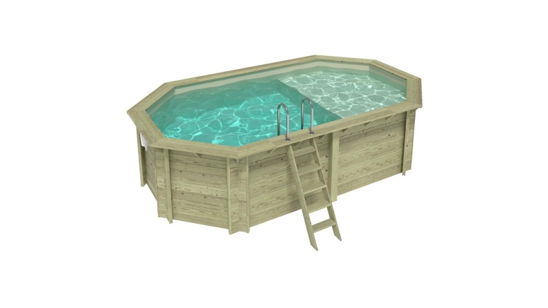 Pool NEMO 5.79 x 3.49 - H.1.45 m mit Liegefläche, sandfarben, auf Rahmen - ohne Betonieren