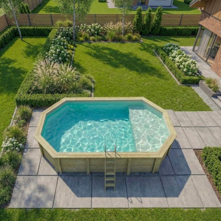 Pool NEMO 7.3 x 3.97 - H.1.45 m mit Liegefläche, sandfarben, mit Stahlprofilen zum Einbetonieren