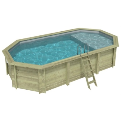 Pool NEMO 7.3 x 3.97 - H.1.45 m mit Liegefläche, grau, mit am Beton verschraubten Stahlprofilen