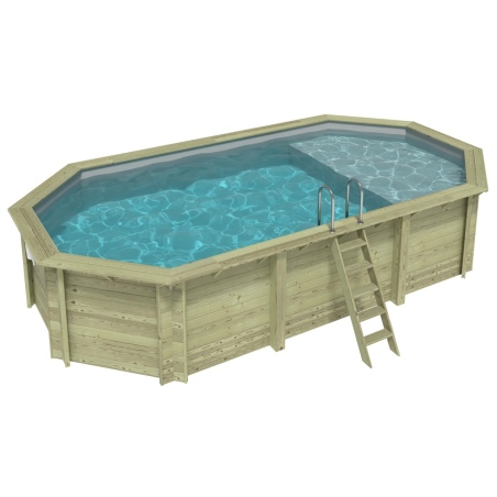 Pool NEMO 7.3 x 3.97 - H.1.45 m mit Liegefläche, grau, mit am Beton verschraubten Stahlprofilen