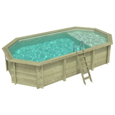 Pool NEMO 7.3 x 3.97 - H.1.45 m mit Liegefläche, sandfarben, mit am Beton verschraubten Stahlprofilen