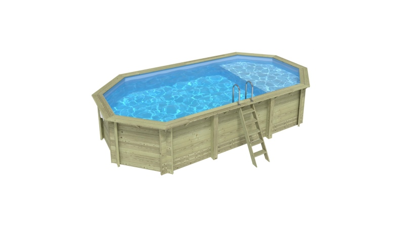 Pool NEMO 7.3 x 3.97 - H.1.45 m mit Liegefläche, hellblau, auf Rahmen - ohne Betonieren