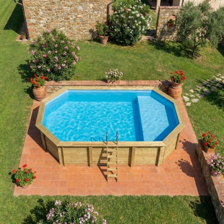 Pool NEMO 7.3 x 3.97 - H.1.45 m mit Liegefläche, hellblau, auf Rahmen - ohne Betonieren