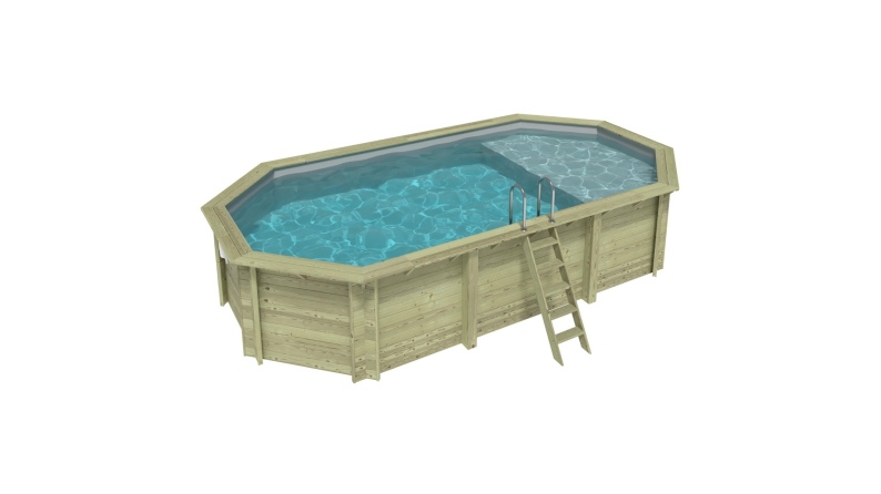 Pool NEMO 7.3 x 3.97 - H.1.45 m mit Liegefläche, grau, auf Rahmen - ohne Betonieren