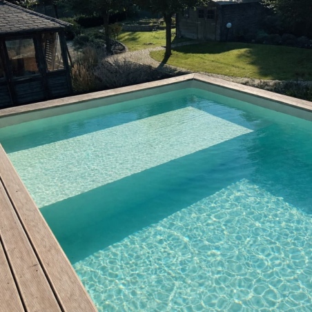Pool NEMO 7.3 x 3.97 - H.1.45 m mit Liegefläche, sandfarben, auf Rahmen - ohne Betonieren