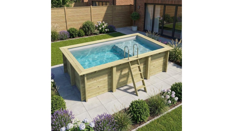Pool AQUA 4.65 x 2.85 - H.1.24 m mit Liegefläche, grau, mit Stahlprofilen zum Einbetonieren
