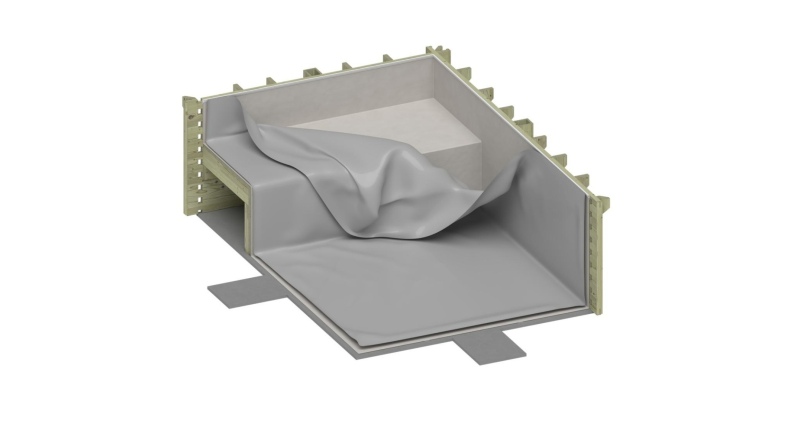 Pool AQUA 4.65 x 2.85 - H.1.24 m mit Liegefläche, grau, mit Stahlprofilen zum Einbetonieren