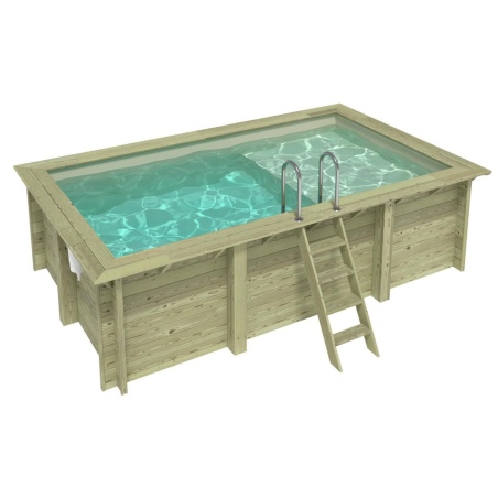 Pool AQUA 4.65 x 2.85 - H.1.24 m mit Liegefläche, sandfarben, mit Stahlprofilen zum Einbetonieren