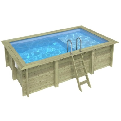 Pool AQUA 4.65 x 2.85 - H.1.24 m mit Liegefläche, hellblau, mit am Beton verschraubten Stahlprofilen