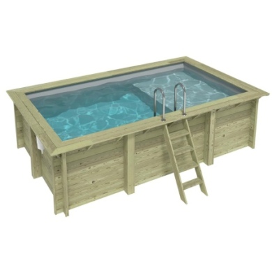Pool AQUA 4.65 x 2.85 - H.1.24 m mit Liegefläche, grau, mit am Beton verschraubten Stahlprofilen