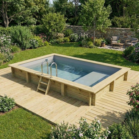 Pool AQUA 4.65 x 2.85 - H.1.24 m mit Liegefläche, grau, mit am Beton verschraubten Stahlprofilen