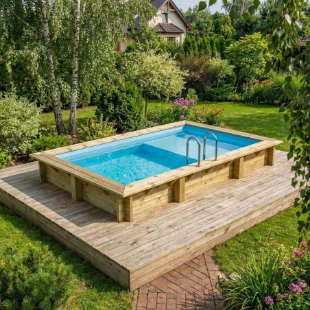 Pool AQUA 4.65 x 2.85 - H.1.24 m mit Liegefläche, hellblau, auf Rahmen - ohne Betonieren