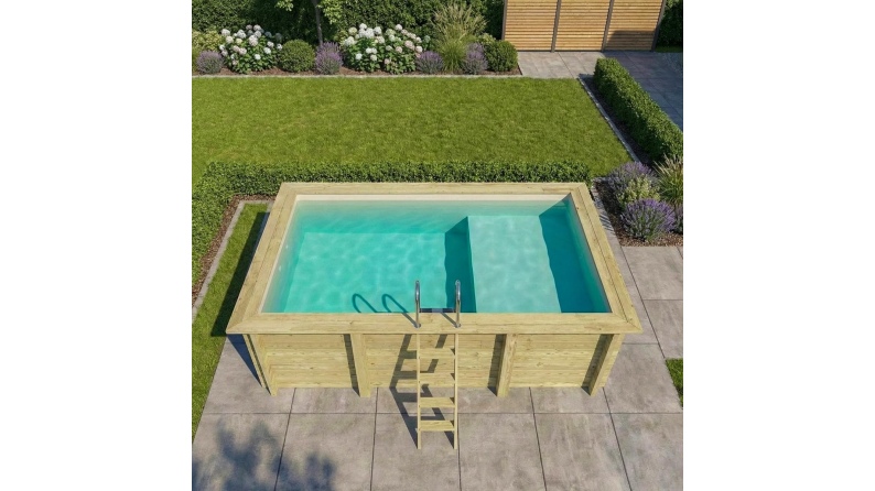 Pool AQUA 4.65 x 2.85 - H.1.24 m mit Liegefläche, sandfarben, auf Rahmen - ohne Betonieren