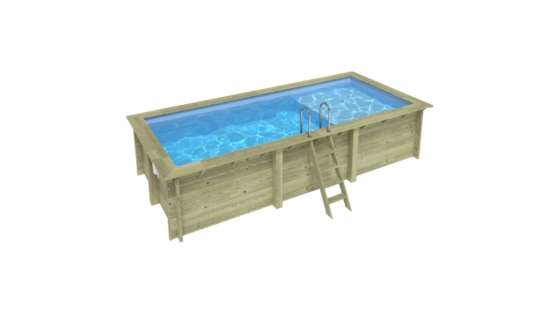 Pool AQUA 6.1 x 2.85 - H.1.31 m mit Liegefläche, hellblau, mit Stahlprofilen zum Einbetonieren