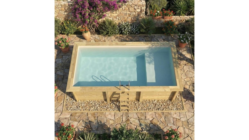 Pool AQUA 6.1 x 2.85 - H.1.31 m mit Liegefläche, sandfarben, mit Stahlprofilen zum Einbetonieren