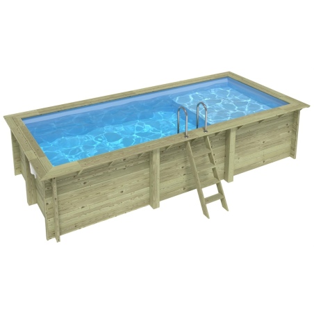 Pool AQUA 6.1 x 2.85 - H.1.31 m mit Liegefläche, hellblau, mit am Beton verschraubten Stahlprofilen
