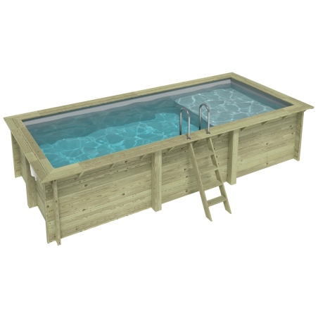 Pool AQUA 6.1 x 2.85 - H.1.31 m mit Liegefläche, grau, mit am Beton verschraubten Stahlprofilen