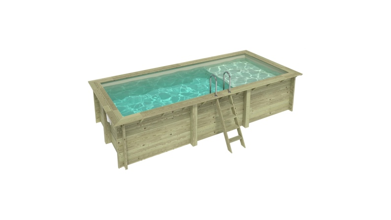 Pool AQUA 6.1 x 2.85 - H.1.31 m mit Liegefläche, sandfarben, mit am Beton verschraubten Stahlprofilen