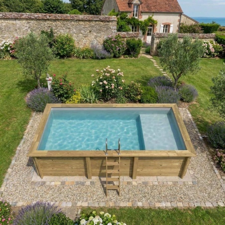 Pool AQUA 6.1 x 2.85 - H.1.31 m mit Liegefläche, grau, auf Rahmen - ohne Betonieren