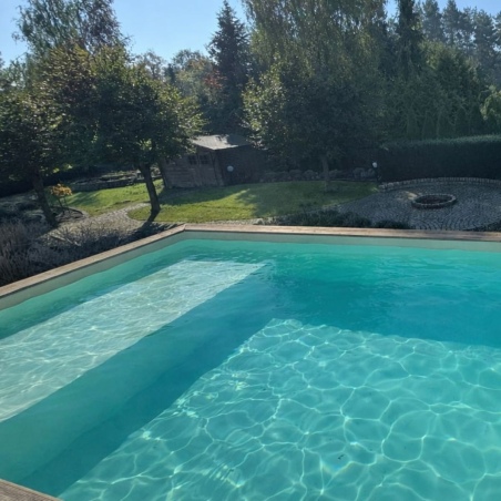 Pool AQUA 6.1 x 2.85 - H.1.31 m mit Liegefläche, sandfarben, auf Rahmen - ohne Betonieren