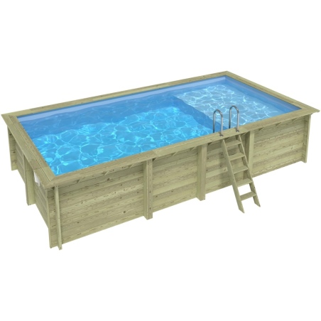 Pool AQUA 7 x 3.75 - H.1.45 m mit Liegefläche, hellblau, mit Stahlprofilen zum Einbetonieren