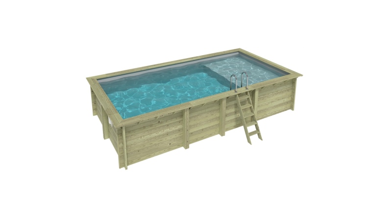 Pool AQUA 7 x 3.75 - H.1.45 m mit Liegefläche, grau, mit Stahlprofilen zum Einbetonieren