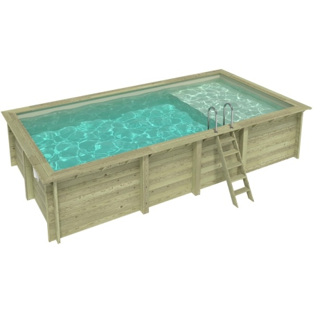 Pool AQUA 7 x 3.75 - H.1.45 m mit Liegefläche, sandfarben, mit Stahlprofilen zum Einbetonieren