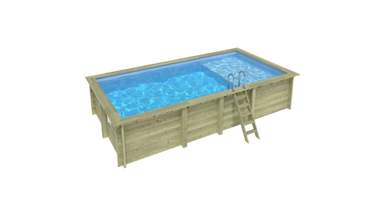 Pool AQUA 7 x 3.75 - H.1.45 m mit Liegefläche, hellblau, auf Rahmen - ohne Betonieren