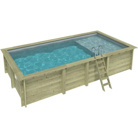 Pool AQUA 7 x 3.75 - H.1.45 m mit Liegefläche, grau, auf Rahmen - ohne Betonieren