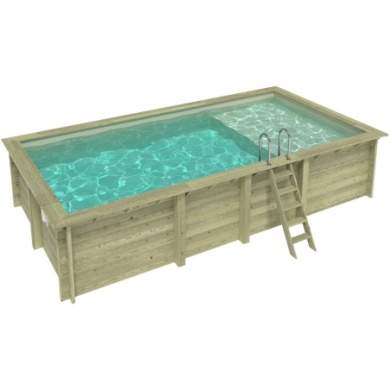 Pool AQUA 7 x 3.75 - H.1.45 m mit Liegefläche, sandfarben, auf Rahmen - ohne Betonieren