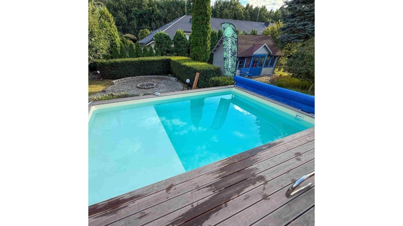 Pool AQUA 8.5 x 4.35 - H.1.45 m mit Liegefläche, grau, mit Stahlprofilen zum Einbetonieren
